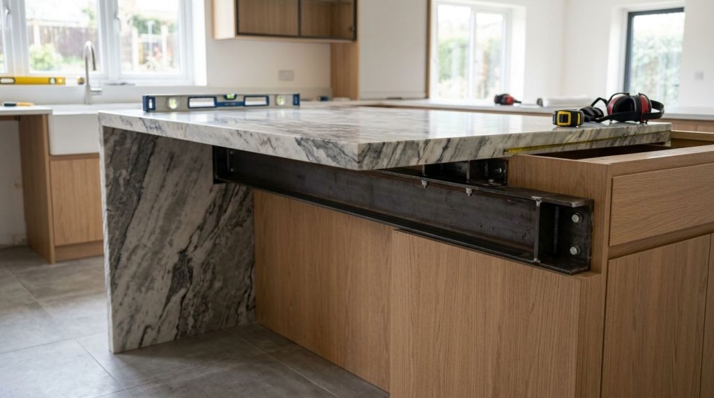 How to support a quartzite waterfall overhang