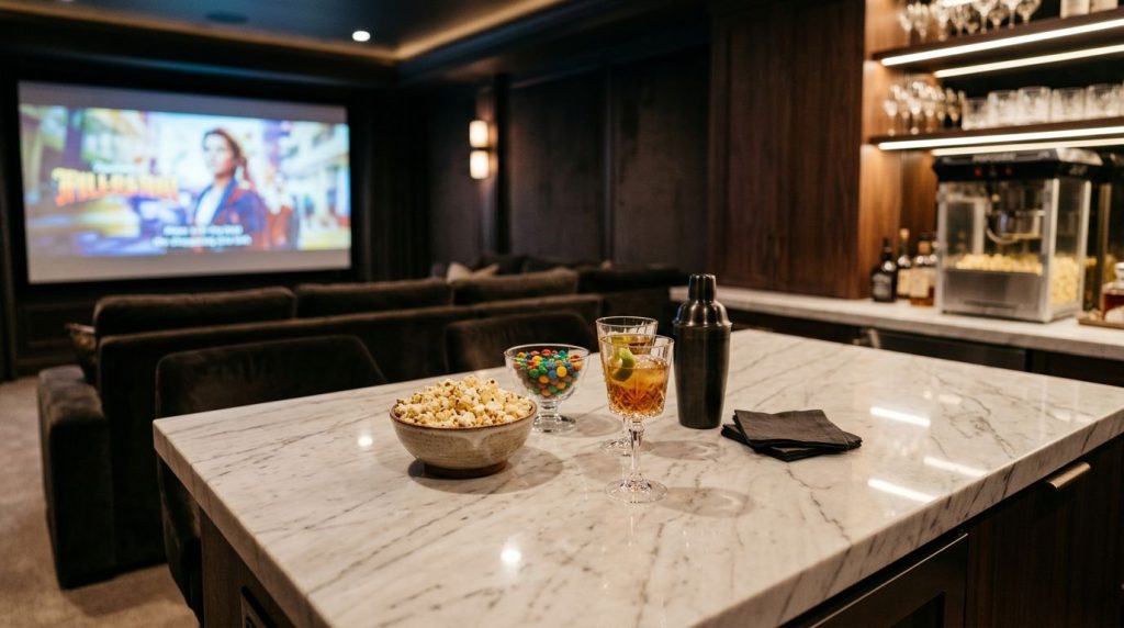 Marble countertops for home theater snack bars