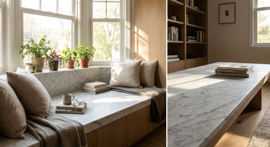 Marble countertops for reading nooks and window seats