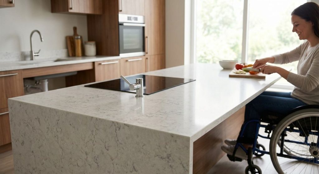 Quartz countertops for accessible kitchen design