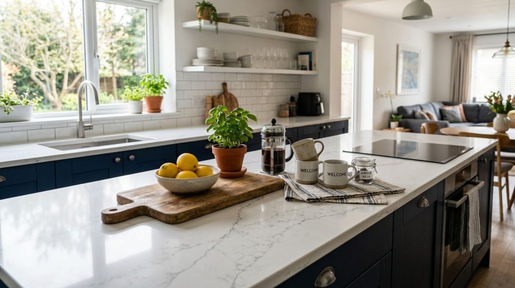 Quartz countertops for Airbnb rental kitchens