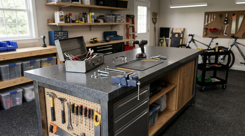 Quartz countertops for garage workshops
