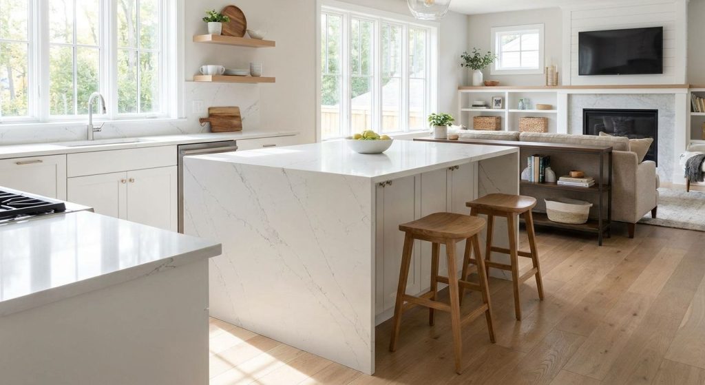 Quartz countertops for open-concept kitchens