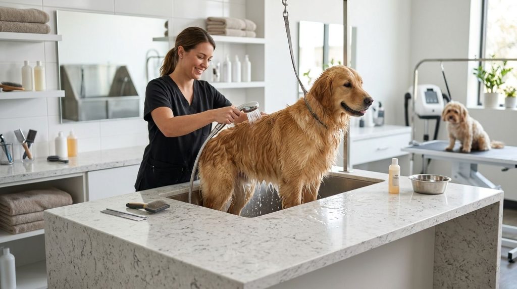 Quartz countertops for pet grooming stations