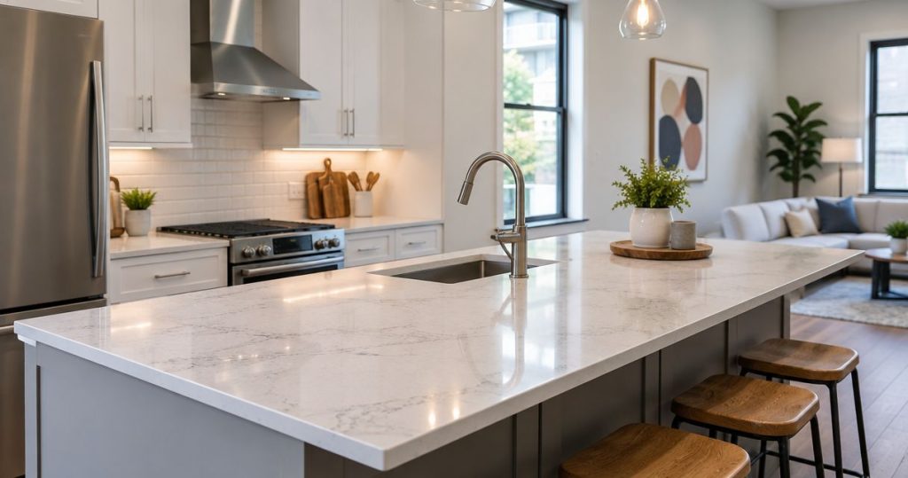 Quartz countertops for rental property kitchens