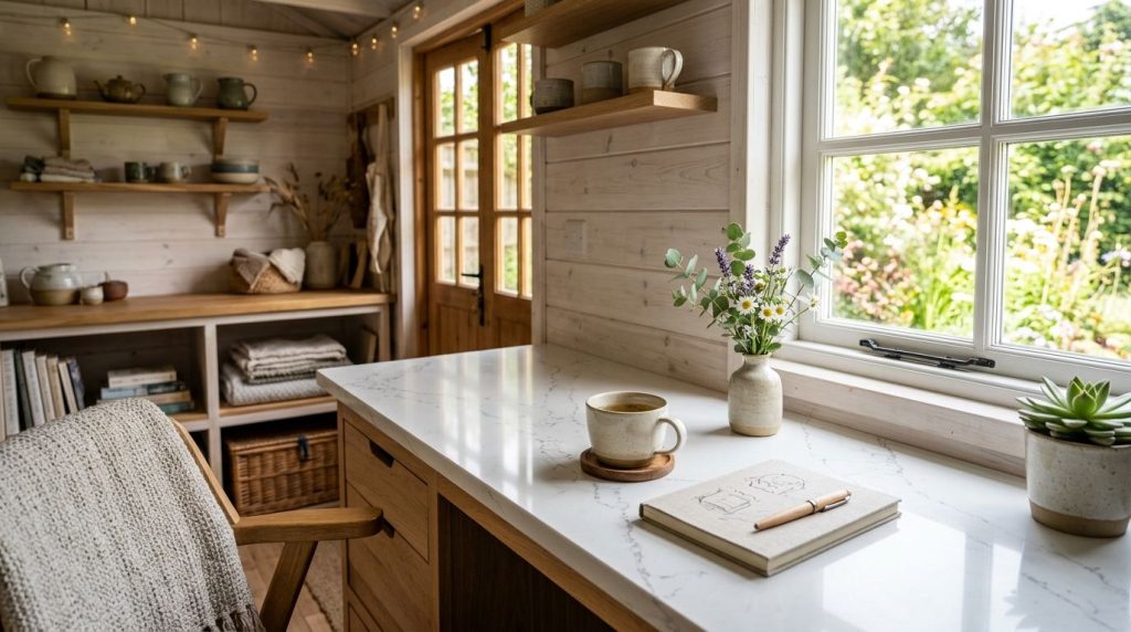 Quartz countertops for she sheds and backyard studios