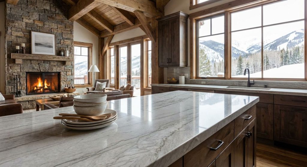Quartzite countertops for ski chalet kitchens